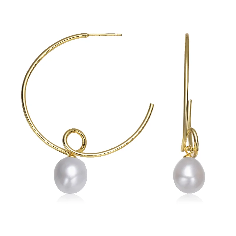 Earrings For Statement Rings-Cléo Thin Round Pearl Hoop Earrings