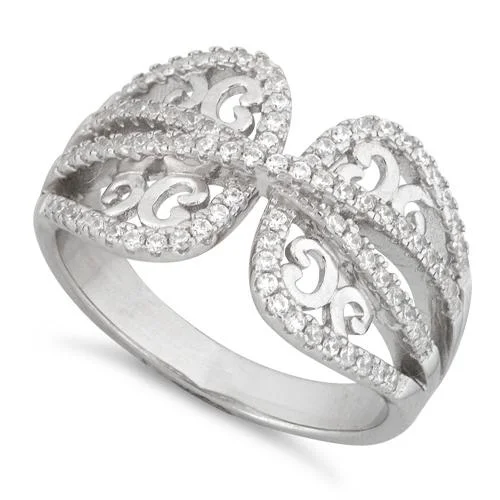 Rings Fix Tips-Sterling Silver Butterfly Wings Pave CZ Ring