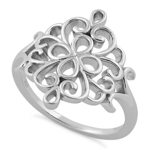 Rings Size Tips-Sterling Silver Flower Filigree Ring