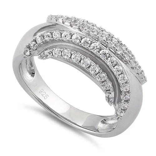 Rings For Thick Layers-Sterling Silver Curves Reflection Round Clear CZ Ring