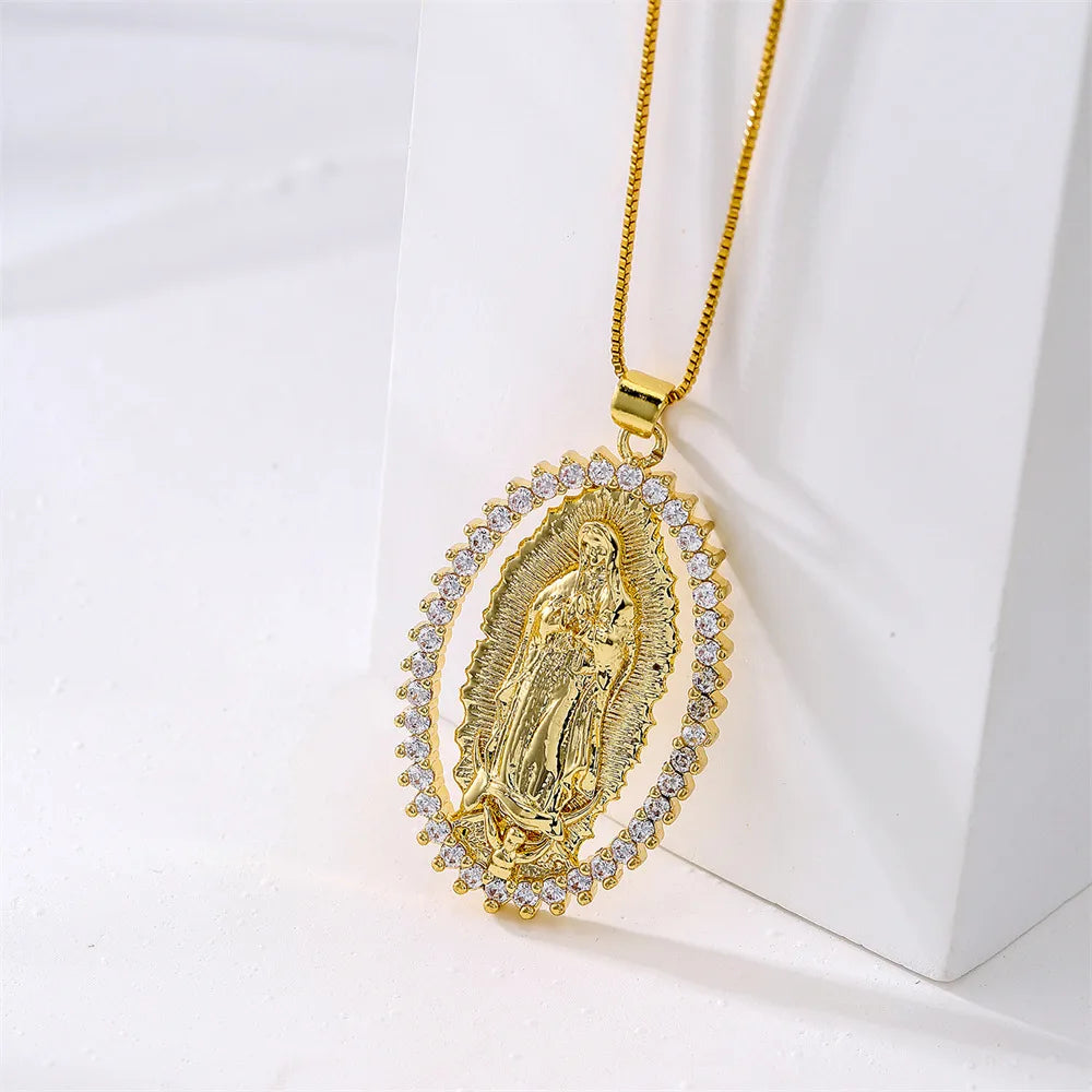 Best Light Necklaces-Religious Jewelry New Copper Plated 18k Gold Zircon Pendant Necklace