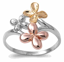 Rings For Huge Impact-Sterling Silver Tri Tone Flower Ring