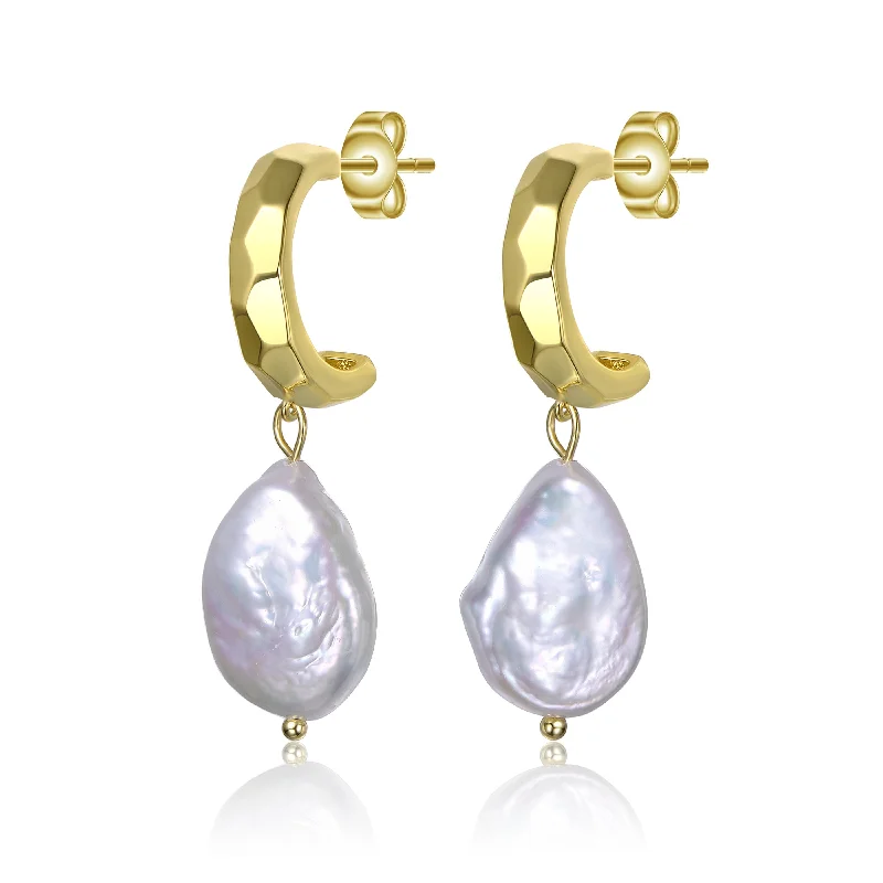 High-End Earrings For Class-Sterling Silver 14K Gold Plated with Irregular Freshwater Pearl Dangle Earrings