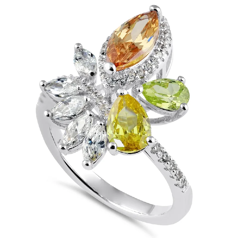 High Fit Rings-Sterling Silver Champagne Yellow and Apple Green CZ Ring