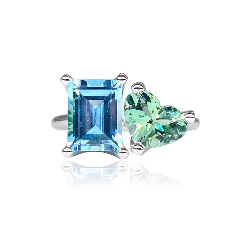 Rings For Classic Taste-One of a Kind Small 2-Stone Ring with Blue Topaz & Mint Green Tourmaline