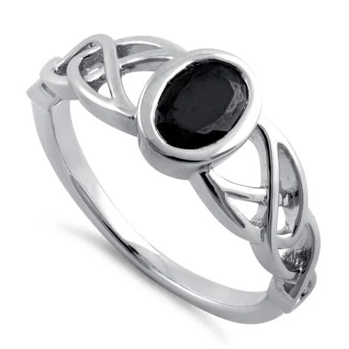 Best Colorful Rings-Sterling Silver Black Oval Celtic CZ Ring