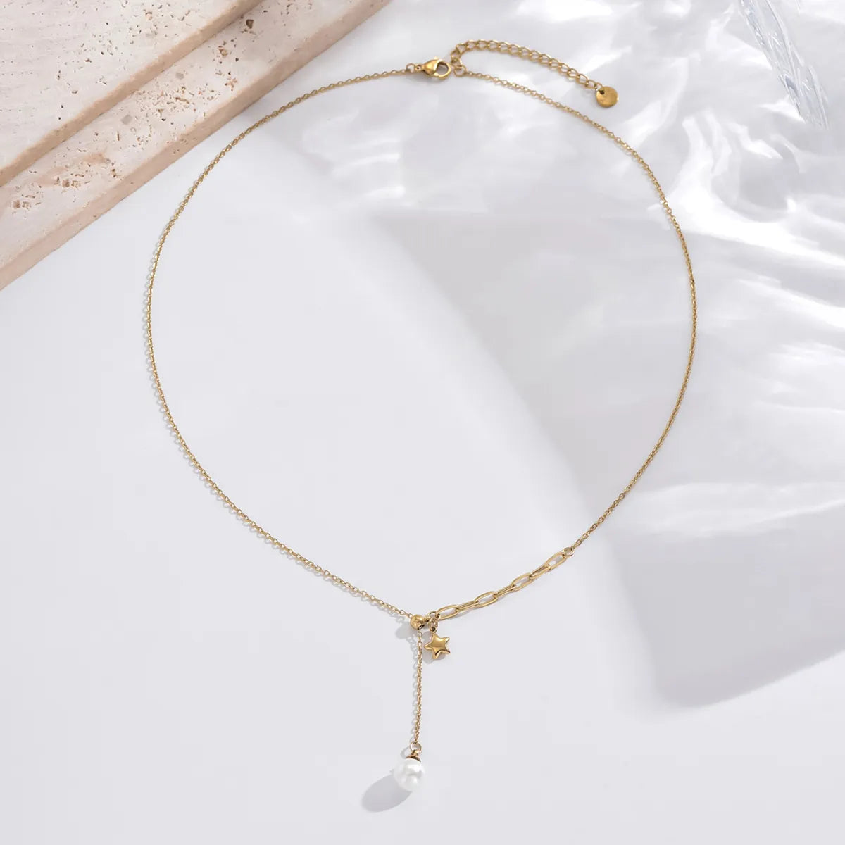 Vivid Necklaces For Pop-Simple Style Round Star Stainless Steel Plating Inlay Freshwater Pearl 14k Gold Plated Necklace