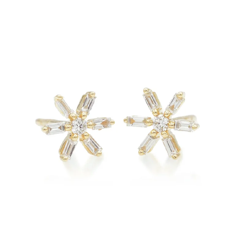 Earrings For Minimalist Taste-Baguette Flower Studs