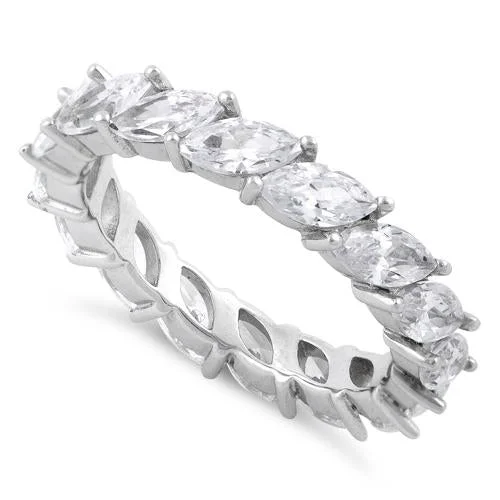 Super Slim Rings-Sterling Silver Marquise CZ Eternity Ring