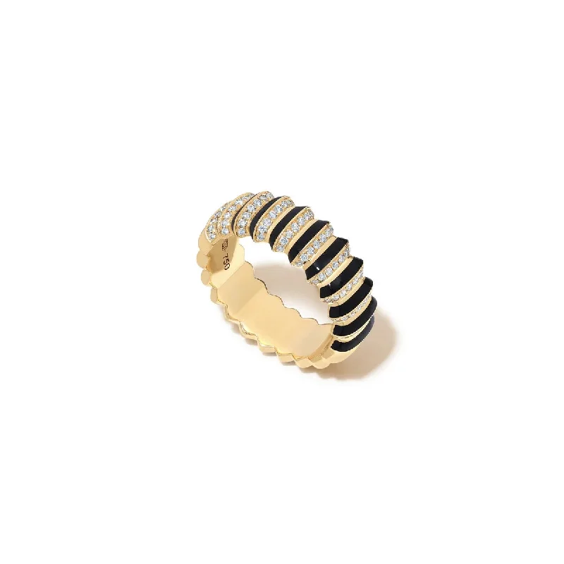 Rings With Band Links-Diamond Borsh Bone White or Jet Black Enamel Band Ring