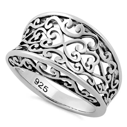 Rings For Silver Fans-Sterling Silver Heart Vines Ring