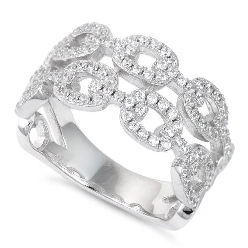 Rings Fix Tips-Sterling Silver Chain Link CZ Ring