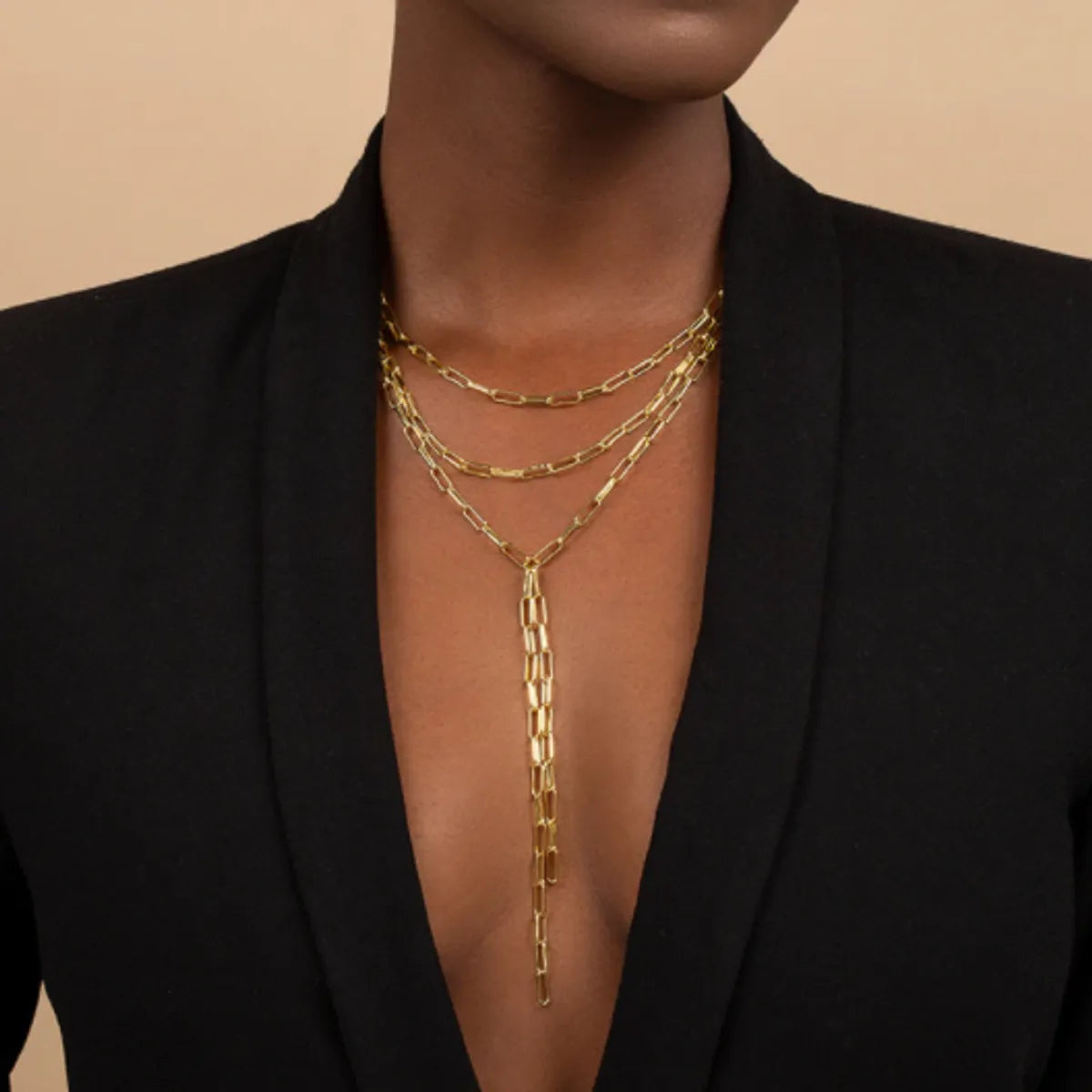 Necklaces Shine Reviews-Modern Style Simple Style Solid Color Stainless Steel Plating Three-Dimensional 18k Gold Plated Women'S Three Layer Necklace