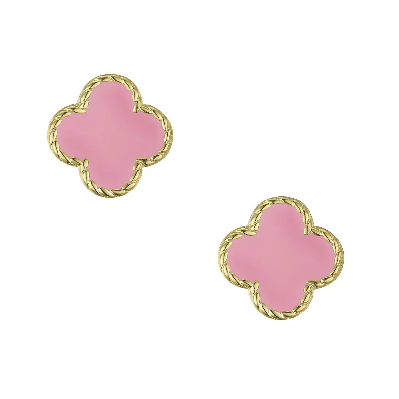 Earrings For Small Ears-Four Leaf Clover Stud Earrings - Pink