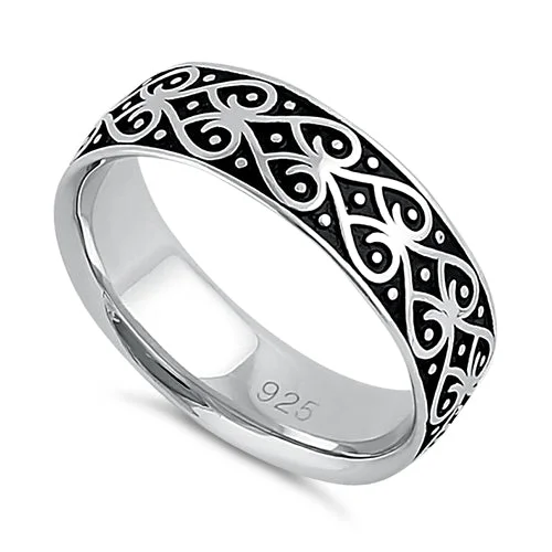 Rings For Steady Wear-Sterling Silver Heart Swirls Band Ring