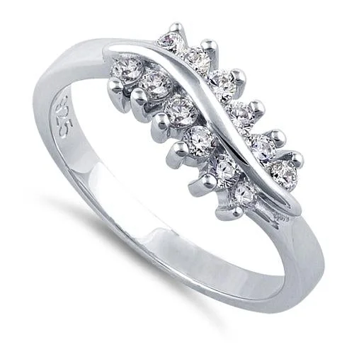 Rings For Small Fingers-Sterling Silver Curve Clear CZ Ring