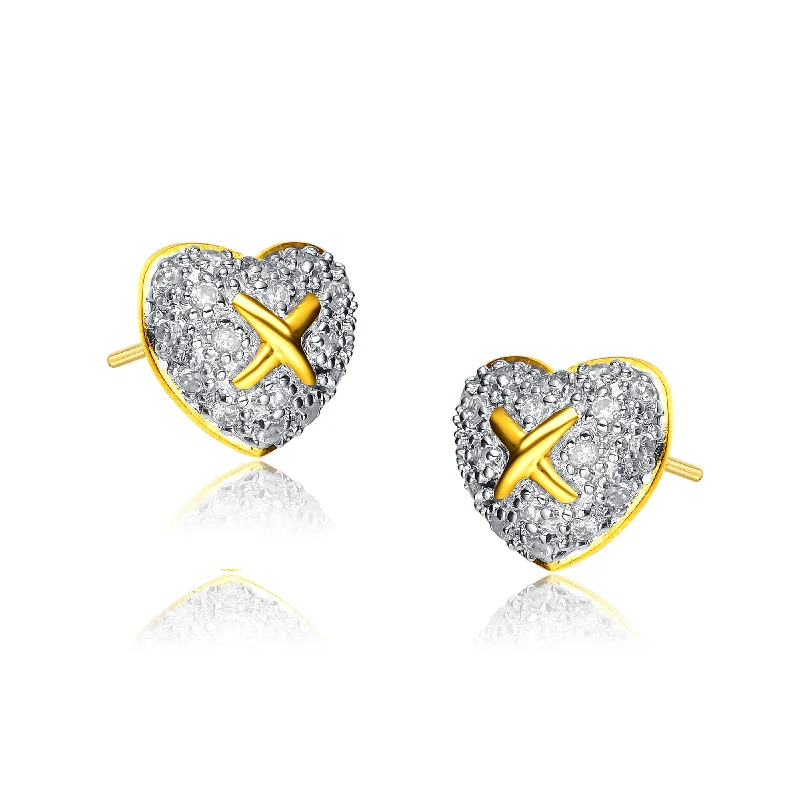 Earrings Value Deals-CZ Sterling Silver Gold Plated Heart Earrings