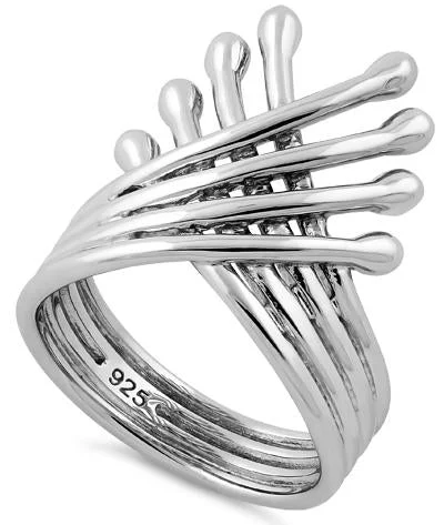 Rings For Wide Hands-Sterling Silver Overlapping Wings Ring