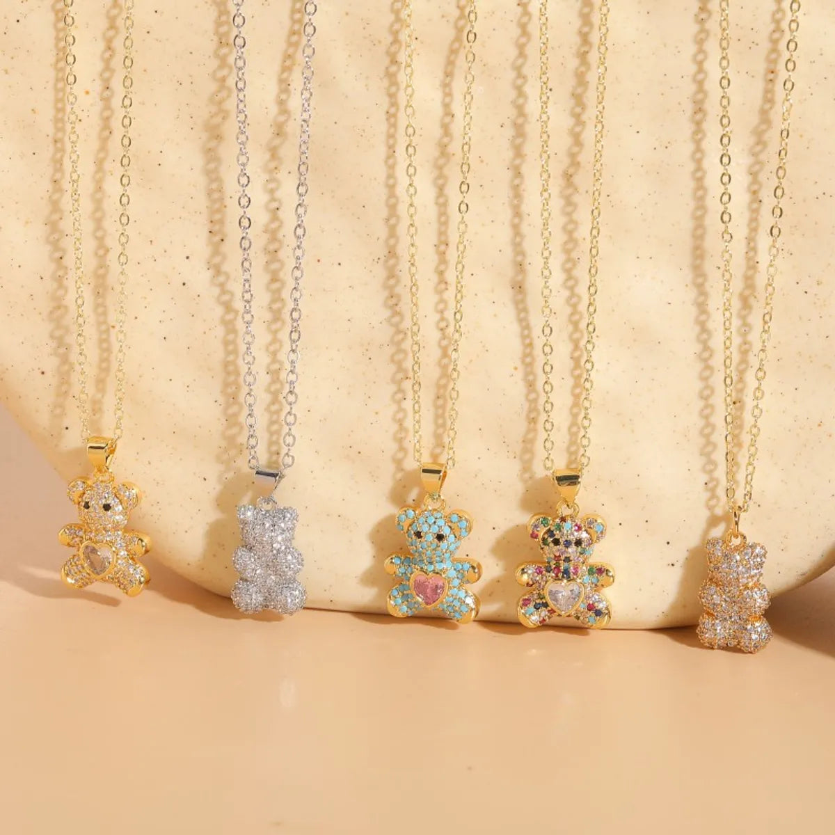 Max Shine Necklaces-Cute Streetwear Bear Brass 14k Gold Plated White Gold Plated Zircon Pendant Necklace In Bulk