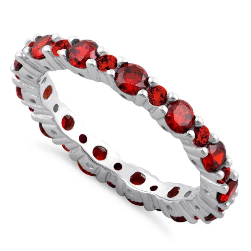 Durable Rings For Long Wear-Sterling Silver Eternity Dark Garnet CZ Ring