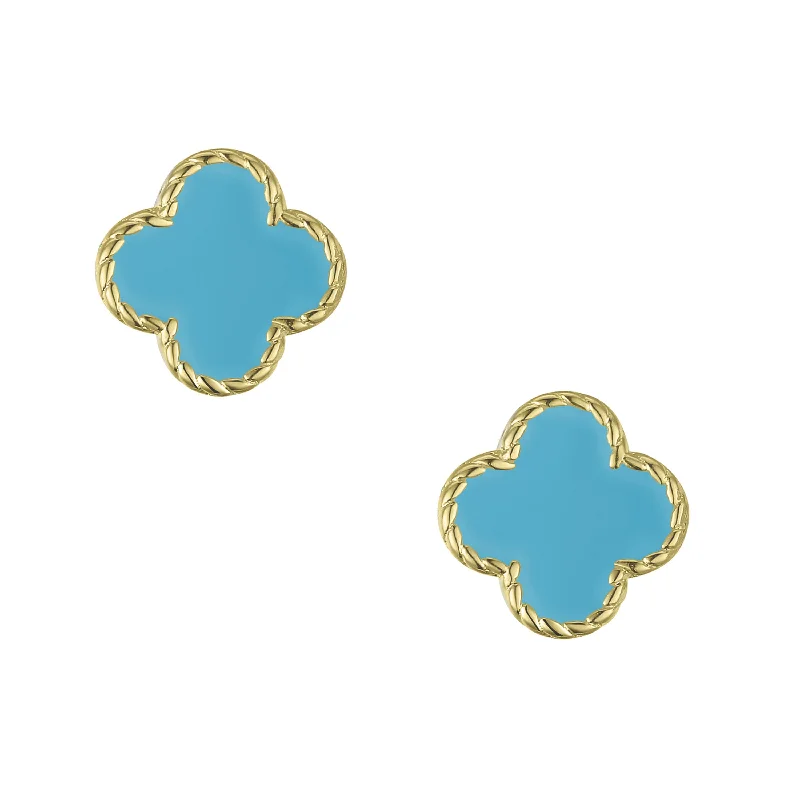 Sleek Earrings For Class-Four Leaf Clover Stud Earrings - Turquoise