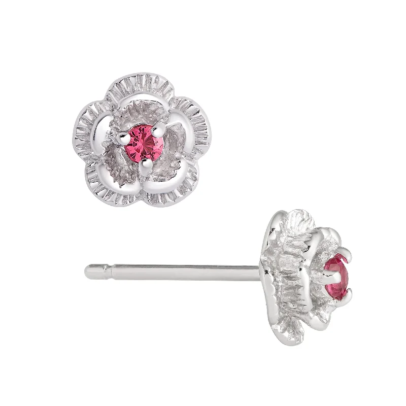 Soft Earrings For Ease-3D Flower CZ Stud Earrings in Sterling Silver