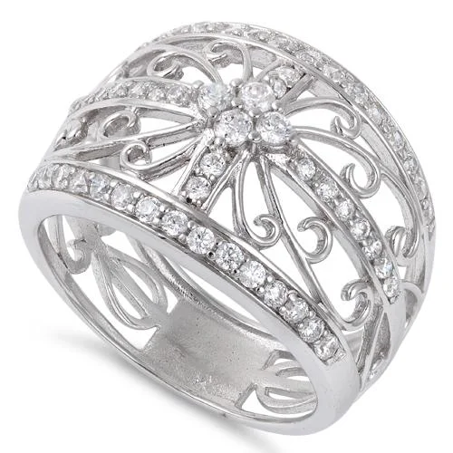 Rings Discount Deals-Sterling Silver Extravagant Cage Pave CZ Ring