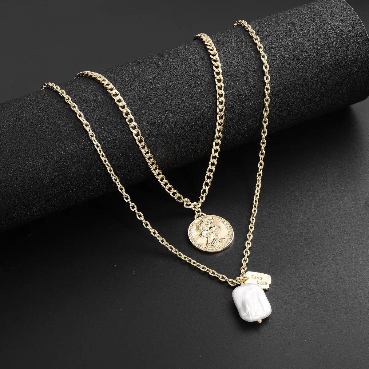 Necklaces For Travel Bags-Vintage Style Geometric Freshwater Pearl Copper 18K Gold Plated Women's Double Layer Necklaces