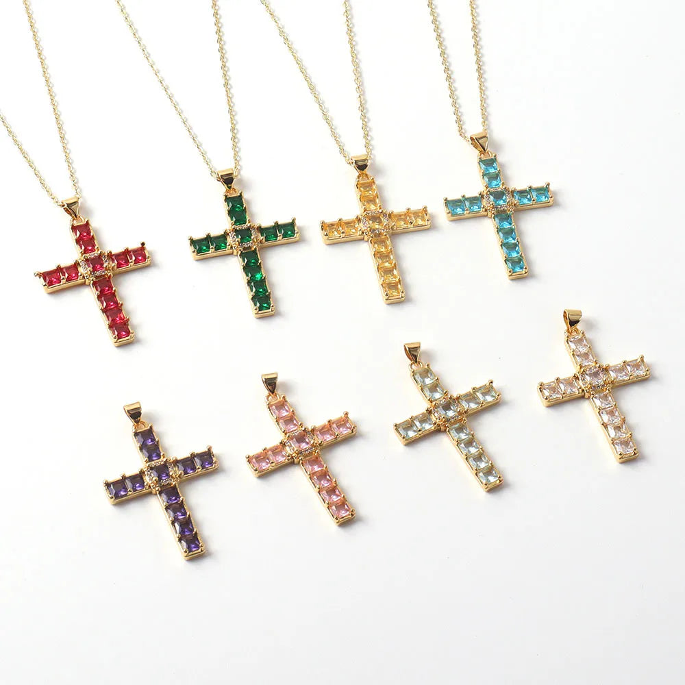 Large Necklaces For Drama-Copper Simple Style Classic Style Inlay Cross Rhinestones Pendant Necklace