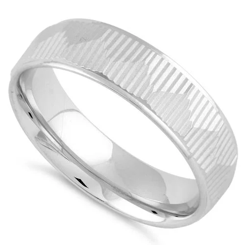 Rings For Thick Layers-Sterling Silver Diamond Cut Triangle Lines Wedding Band Ring