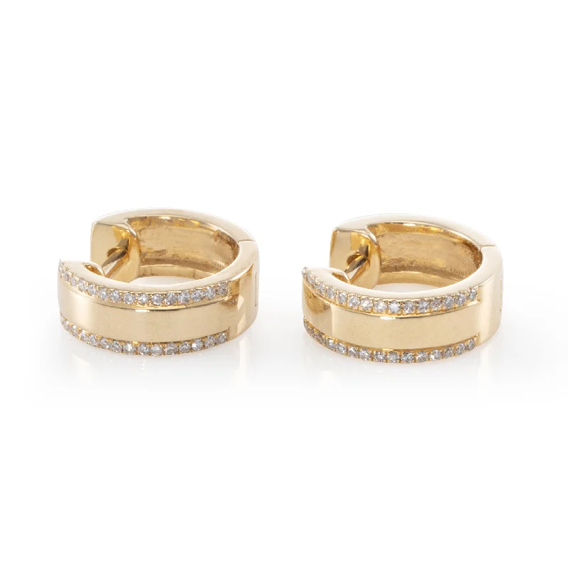 Earrings For Busy Days-Petite Thick Solid Gold Huggies with Pave Trim