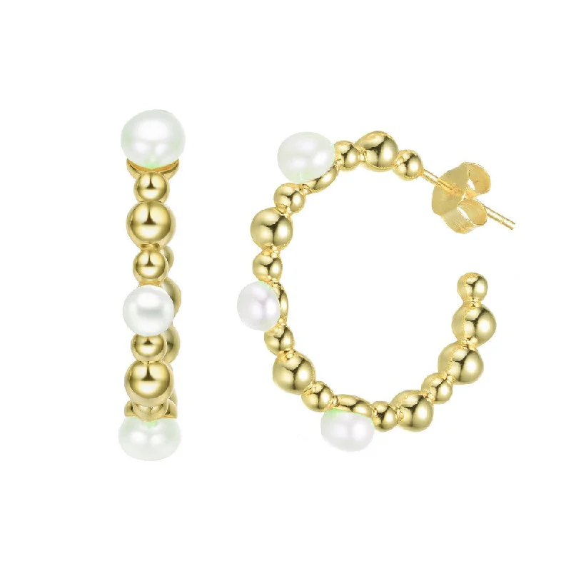 Earrings For Big Hoops-Delphine Golden Spheres Pearl Hoop Earrings