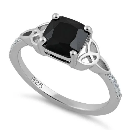 Best Calm Rings-Sterling Silver Square Black Celtic CZ Ring