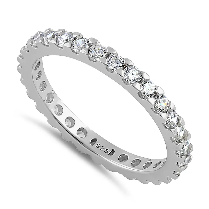 Rings Style Reviews-Sterling Silver Stackable Eternity CZ Ring