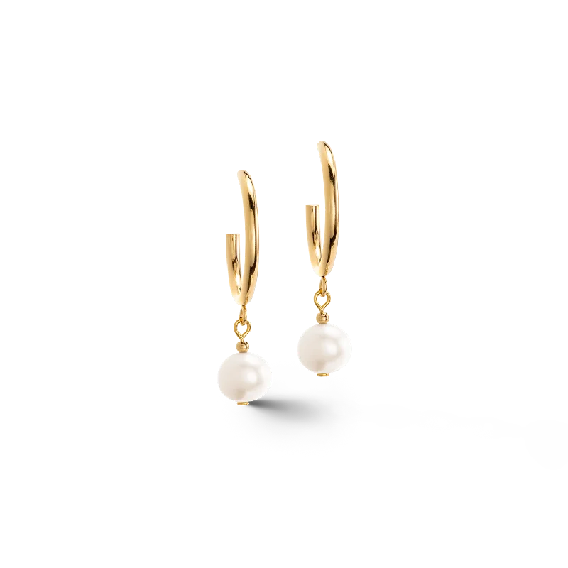 Earrings For Public Events-Earrings Creole Freshwater Pearls & Chunky Chain Navette Multiwear white-gold