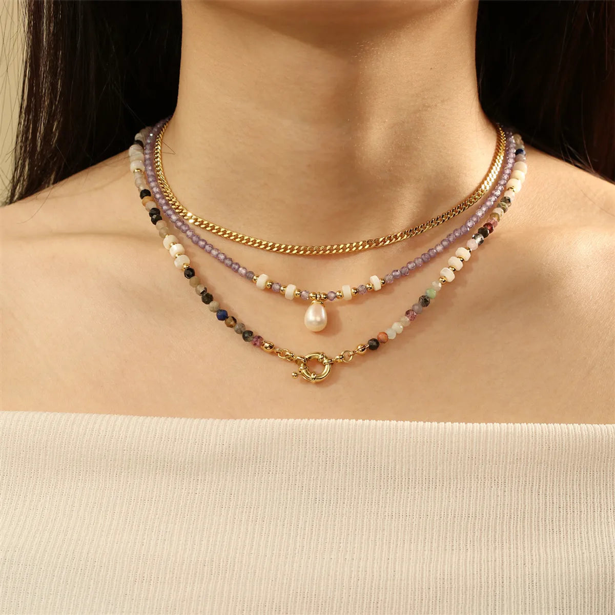 Necklaces Hold Test-Freshwater Pearl Stone Copper 18K Gold Plated IG Style Sweet Simple Style Geometric Beaded Necklace