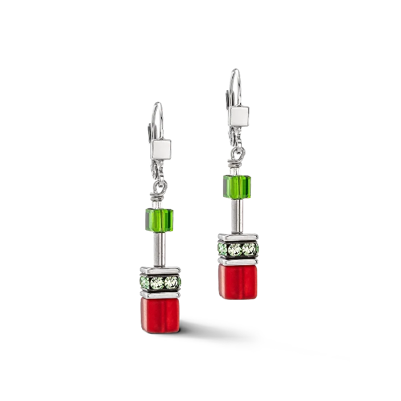 Slim Earrings For Elegance-GeoCUBE® Iconic earrings red-green