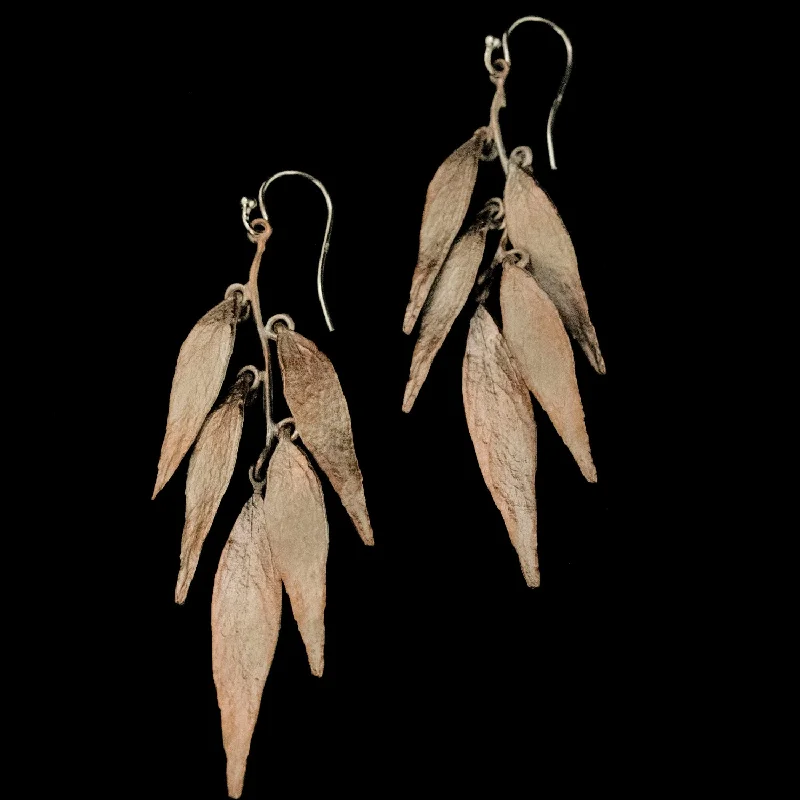 Chic Earrings For Trends-Fine Weeping Willow Silver Five Leaf Earrings