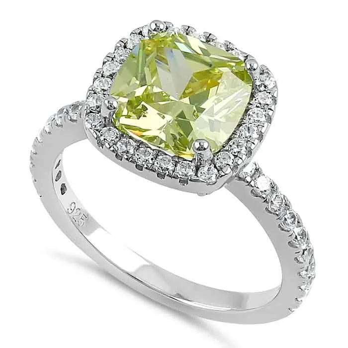 Rings Budget Options-Sterling Silver Cushion Cut Apple Green CZ Ring