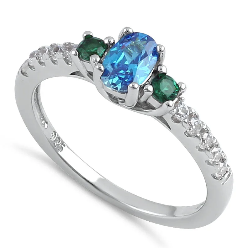 Rings Top Picks-Sterling Silver Enchanted Oval Green and Blue Topaz CZ Ring