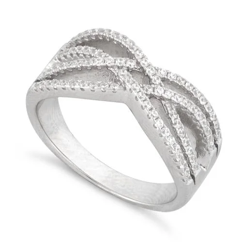 Rings For High Shine-Sterling Silver Intertwined CZ Ring