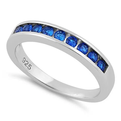 Rings For Young Teens-Sterling Silver Blue Spinel CZ Band Ring