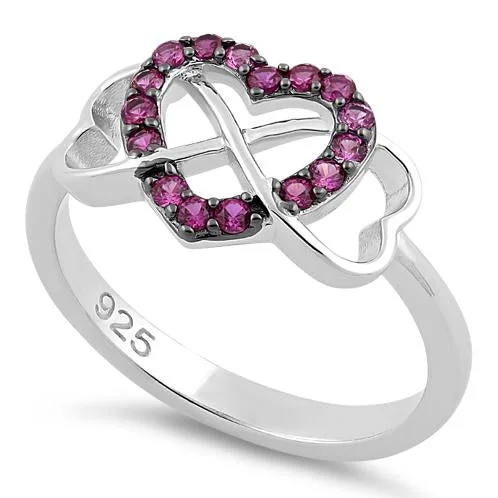 Best Wear Rings-Sterling Silver Infinity Heart Ruby CZ Ring