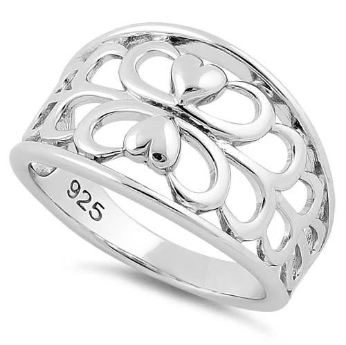 Rings For Older Fans-Sterling Silver Lover's Heart Reflection Ring