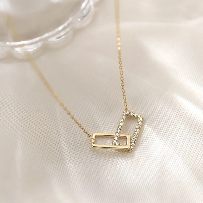 Necklaces For Tall Styles-Glam Shiny Square Sterling Silver Plating Inlay Zircon Gold Plated Silver Plated Pendant Necklace