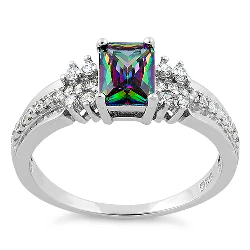 Rings For Date Looks-Sterling Silver Rainbow Topaz Cubic Zirconia Ring