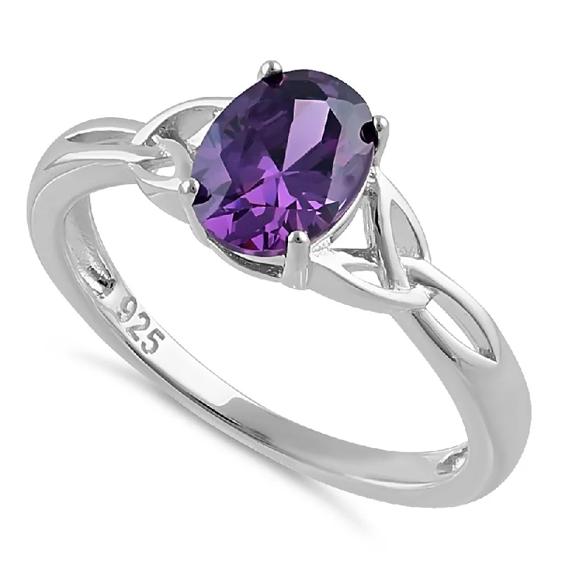 Rings For High Knuckles-Sterling Silver Charmed Oval Amethyst CZ Ring