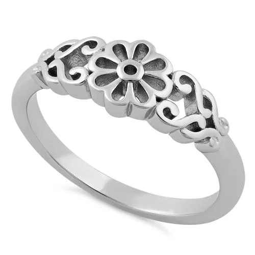 Rings Outfit Guide-Sterling Silver Filigree Flower Ring