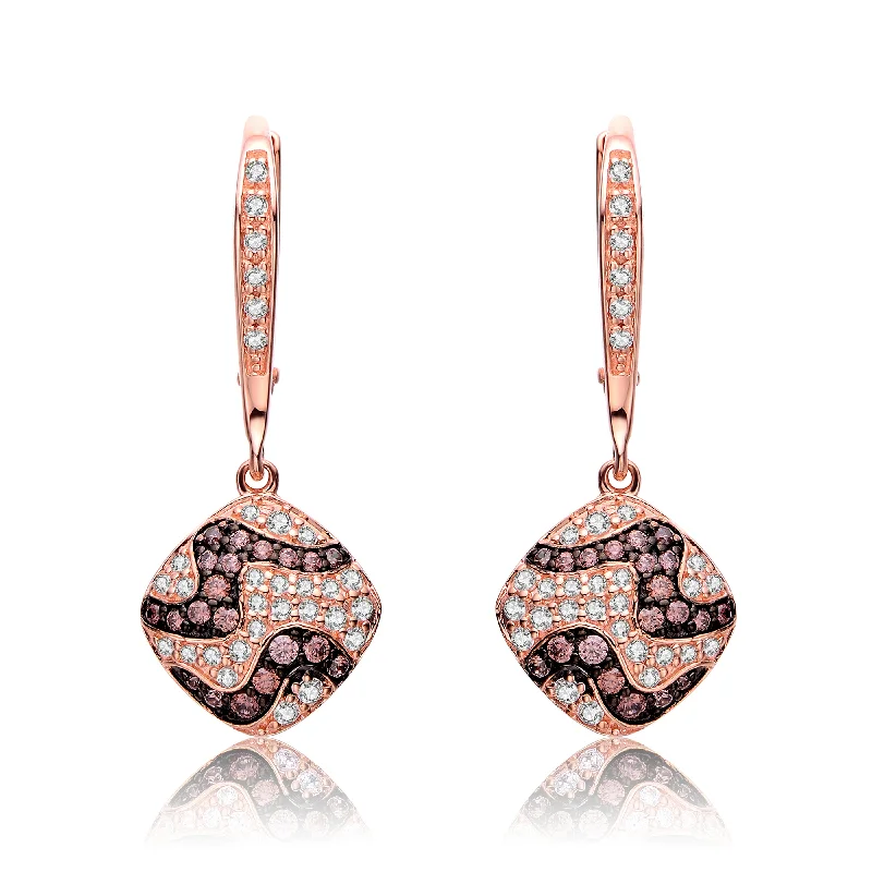 Earrings For Fun Days-Sterling Silver 18K Rose Gold Plating Cubic Zirconia Square Designed Earring