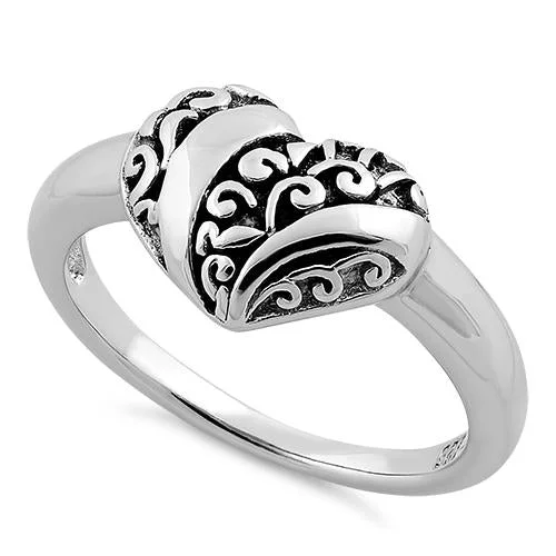 Rings With Pearl Accents-Sterling Silver Heart Swirl Ring